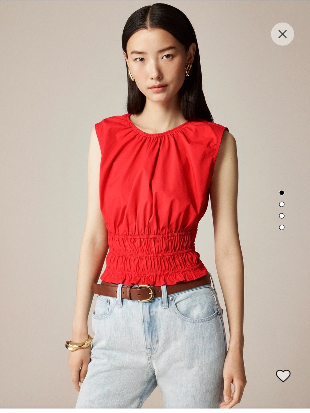 Red Shirred Waist Top - JCrew Size Medium